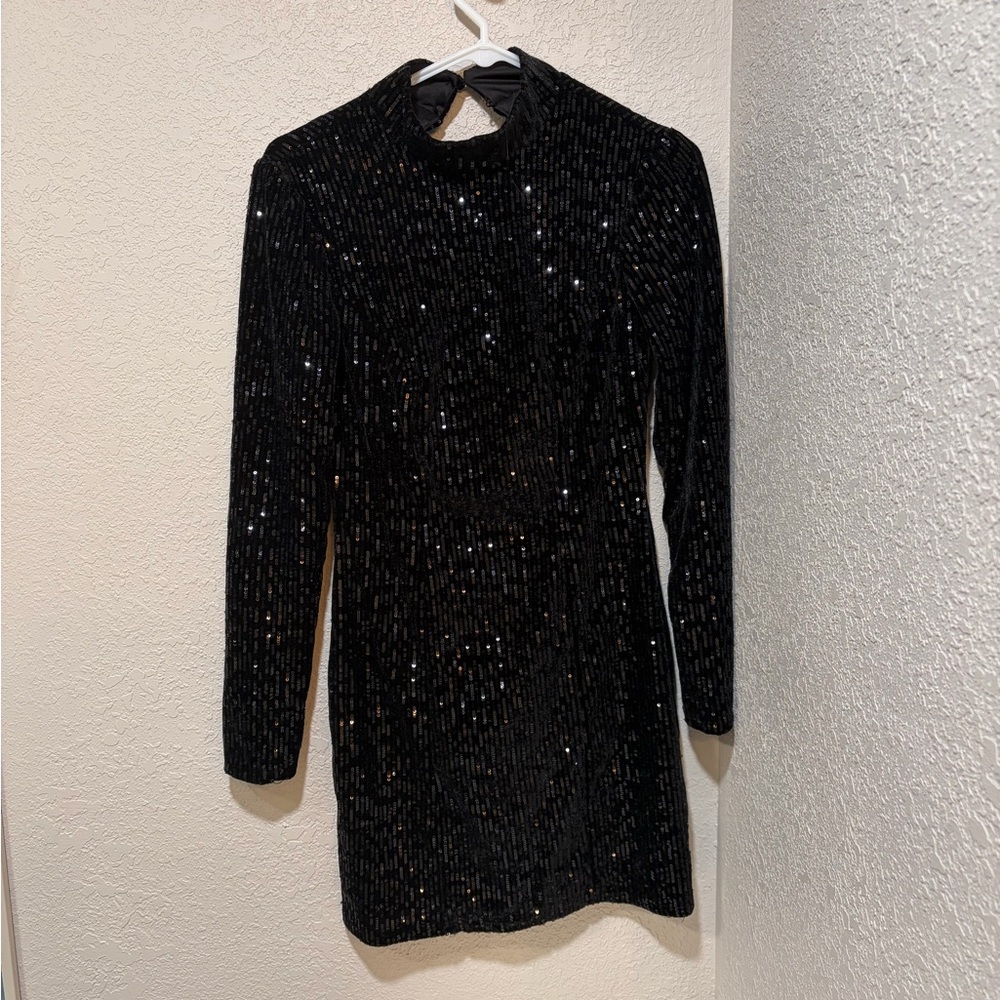 Blue Rain Black Sequin Long Sleeve Dress